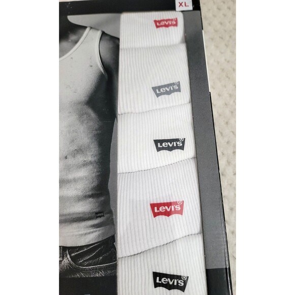 NIB Levi’s 5 PACK Men’s Tank Top Undershirts White Ribbed XL - Picture 2 of 4
